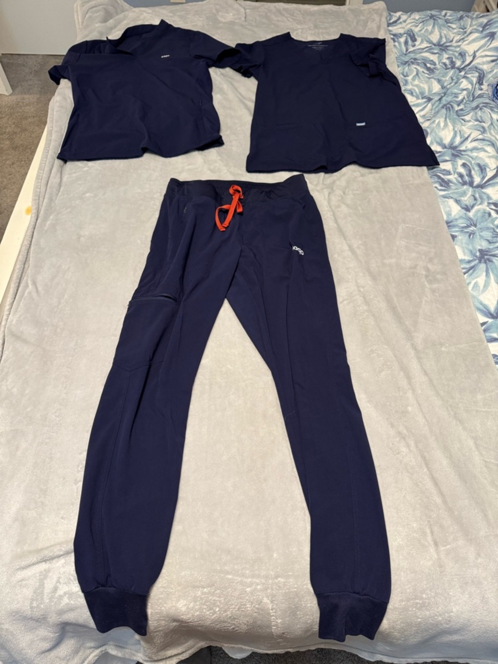 Lago Women's Navy Scrub Set with Jogger Pants and 2 Top Styles